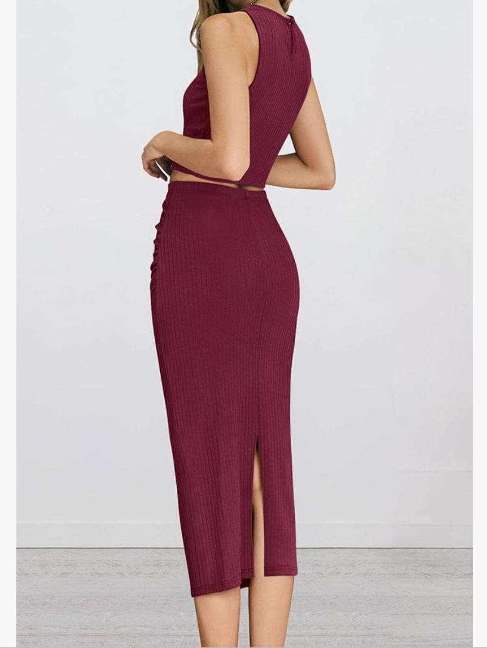 Sleeveless Ribbed Two-Piece Skirt Set - Picture 6 of 6